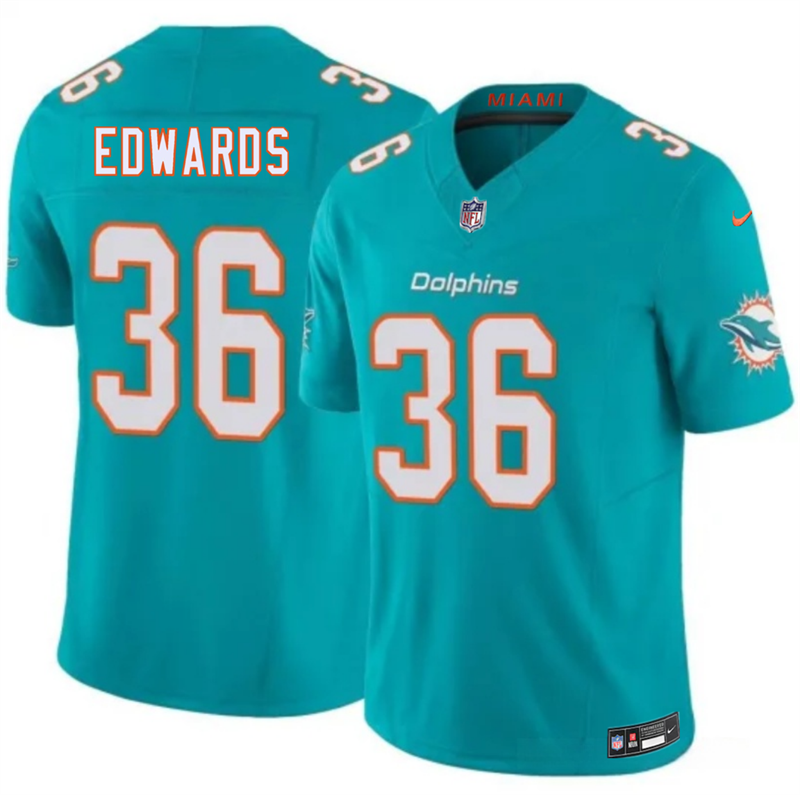 Men's Miami Dolphins #36 Donovan Edwards Aqua 2026 F.U.S.E. Vapor Limited Stitched Football Jersey