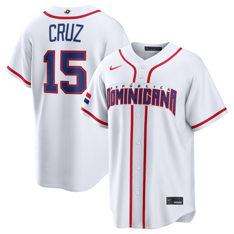 Men's Dominican Republic Baseball #15 Oneil Cruz White 2026 World Baseball Classic Home Stadium Stitched Jersey Men's Dominican Republic Baseball #15 Oneil Cruz White 2026 World Baseball Classic Home Stadium Stitched Jersey