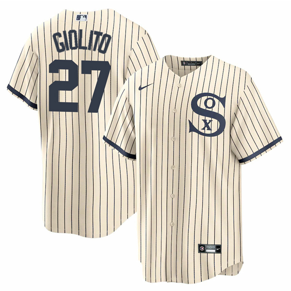 Men's Chicago White Sox #27 Lucas Giolito 2021 Cream/Navy Name&Number Field of Dreams Men's Chicago White Sox #27 Lucas Giolito 2021 Cream/Navy Name&Number Field of Dreams