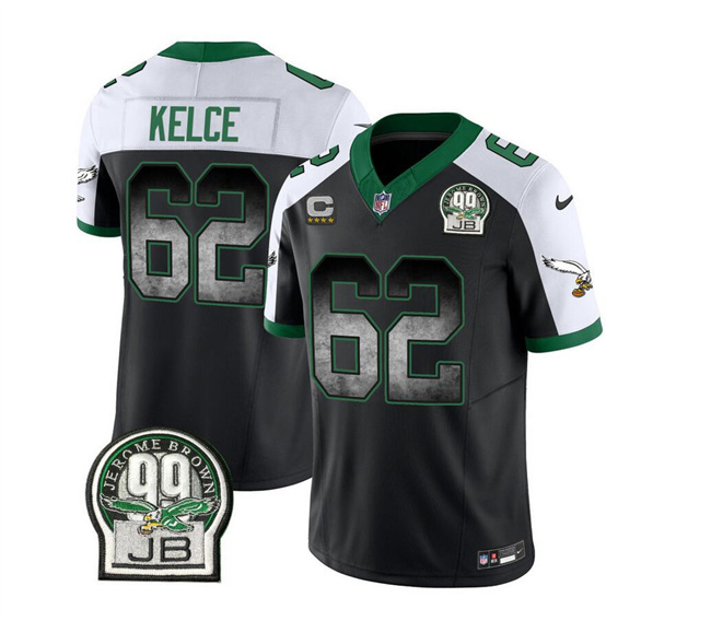 Men's Philadelphia Eagles #62 Jason Kelce Black/White 2023 F.U.S.E. With 4-star C Patch Throwback Vapor Untouchable Limited Stitched Football Jersey Men's Philadelphia Eagles #62 Jason Kelce Black/White 2023 F.U.S.E. With 4-star C Patch Throwback Vapor Untouchable Limited Stitched Football Jersey