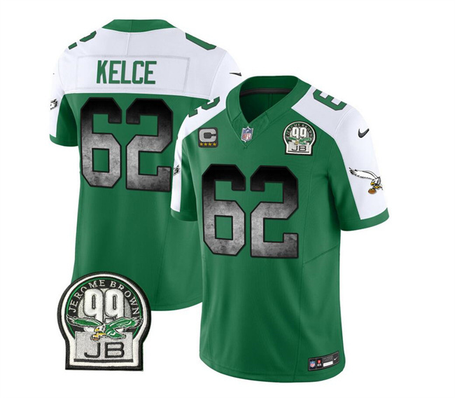 Men's Philadelphia Eagles #62 Jason Kelce Green/White 2023 F.U.S.E. With 4-star C Patch Throwback Vapor Untouchable Limited Stitched Football Jersey Men's Philadelphia Eagles #62 Jason Kelce Green/White 2023 F.U.S.E. With 4-star C Patch Throwback Vapor Untouchable Limited Stitched Football Jersey