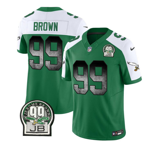 Men's Philadelphia Eagles #99 Jerome Brown Green/White 2023 F.U.S.E. Throwback Vapor Untouchable Limited Stitched Football Jersey Men's Philadelphia Eagles #99 Jerome Brown Green/White 2023 F.U.S.E. Throwback Vapor Untouchable Limited Stitched Football Jersey