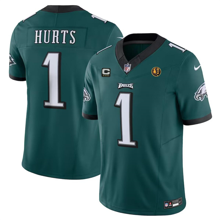 Men's Philadelphia Eagles #1 Jalen Hurts Green 2023 F.U.S.E. With 3-star C Patch And John Madden Patch Vapor Limited Stitched Football Jersey Men's Philadelphia Eagles #1 Jalen Hurts Green 2023 F.U.S.E. With 3-star C Patch And John Madden Patch Vapor Limited Stitched Football Jersey