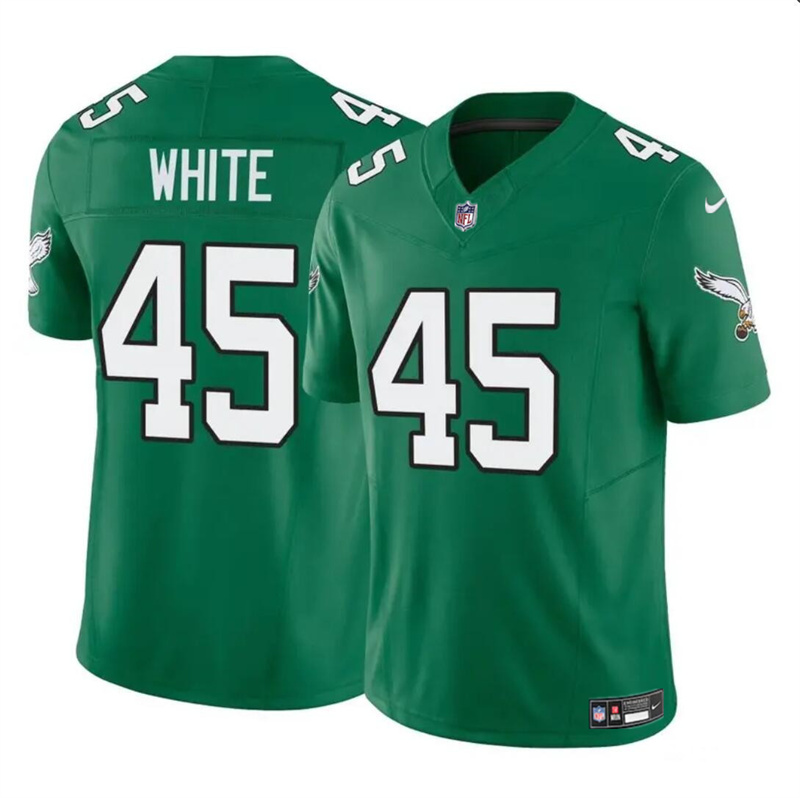 Men's Philadelphia Eagles #45 Devin White Green 2023 F.U.S.E Throwback Vapor Untouchable Limited Stitched Football Jersey Men's Philadelphia Eagles #45 Devin White Green 2023 F.U.S.E Throwback Vapor Untouchable Limited Stitched Football Jersey