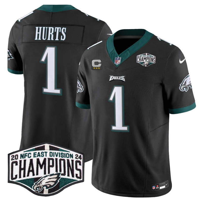 Men's Philadelphia Eagles #1 Jalen Hurts Black 2024 NFC East Champions With 4-Star C Patch F.U.S.E. Vapor Untouchable Limited Stitched Football Jersey Men's Philadelphia Eagles #1 Jalen Hurts Black 2024 NFC East Champions With 4-Star C Patch F.U.S.E. Vapor Untouchable Limited Stitched Football Jersey