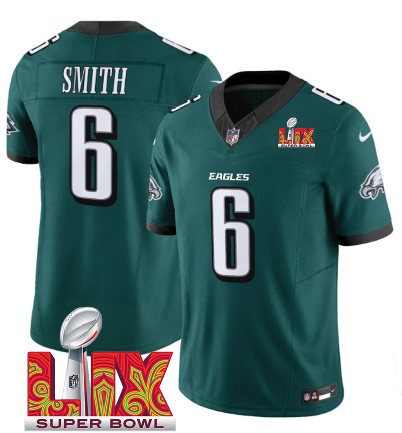 Men's Philadelphia Eagles #6 DeVonta Smith Green F.U.S.E. 24/25 Super Bowl LIX Vapor Untouchable Limited Stitched Football Jersey