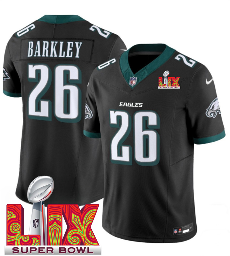 Men's Philadelphia Eagles #26 Saquon Barkley Black F.U.S.E. 24/25 Super Bowl LIX Vapor Untouchable Limited Stitched Football Jersey Men's Philadelphia Eagles #26 Saquon Barkley Black F.U.S.E. 24/25 Super Bowl LIX Vapor Untouchable Limited Stitched Football Jersey