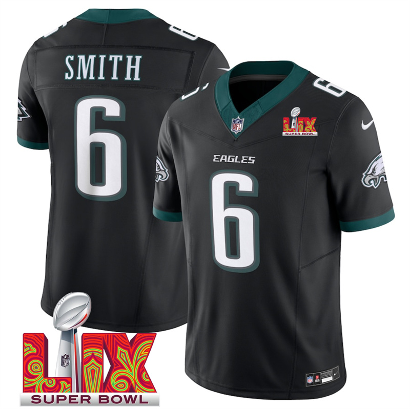 Men's Philadelphia Eagles #6 DeVonta Smith Black F.U.S.E. 24/25 Super Bowl LIX Vapor Untouchable Limited Stitched Football Jersey