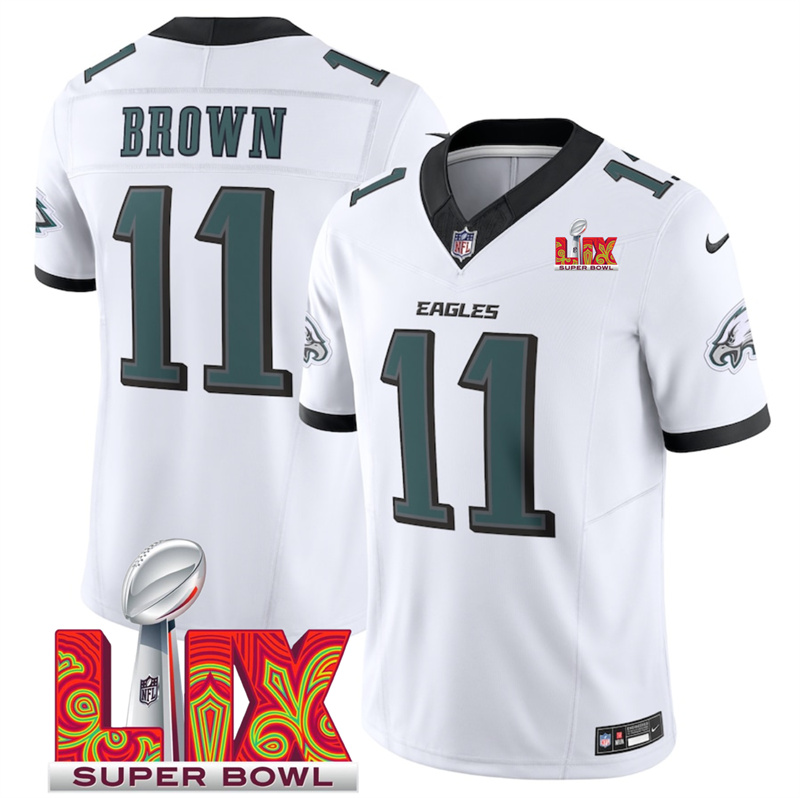 Men's Philadelphia Eagles #11 A.J. Brown White F.U.S.E. 24/25 Super Bowl LIX Vapor Untouchable Limited Stitched Football Jersey
