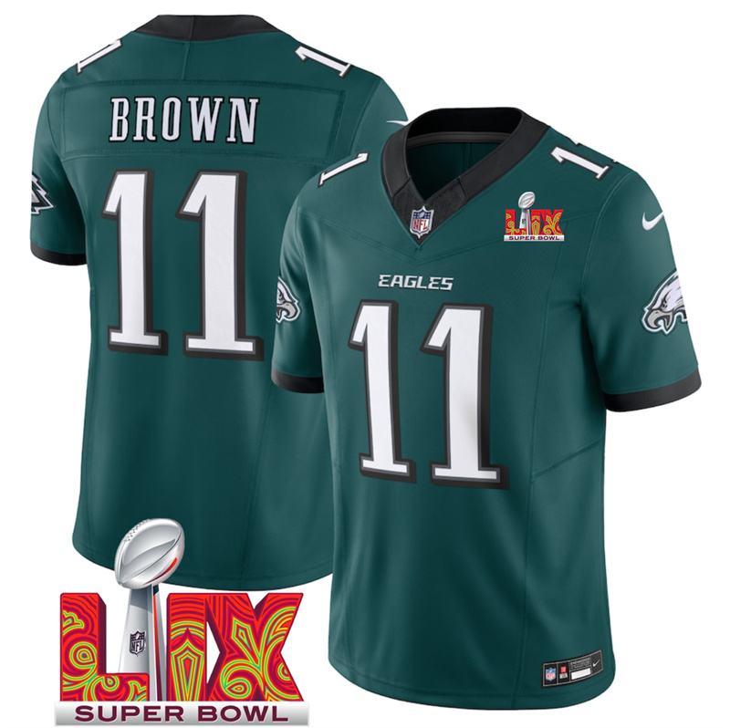 Men's Philadelphia Eagles #11 A.J. Brown Green F.U.S.E. 24/25 Super Bowl LIX Vapor Untouchable Limited Stitched Football Jersey Men's Philadelphia Eagles #11 A.J. Brown Green F.U.S.E. 24/25 Super Bowl LIX Vapor Untouchable Limited Stitched Football Jersey