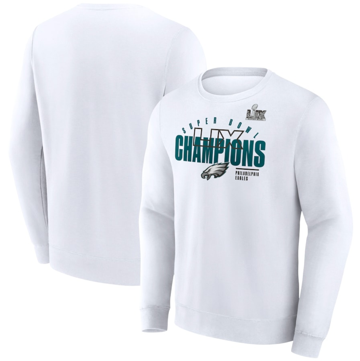 Men's Philadelphia Eagles White Super Bowl LIX Champions Long Sleeve T-Shirt Men's Philadelphia Eagles White Super Bowl LIX Champions Long Sleeve T-Shirt