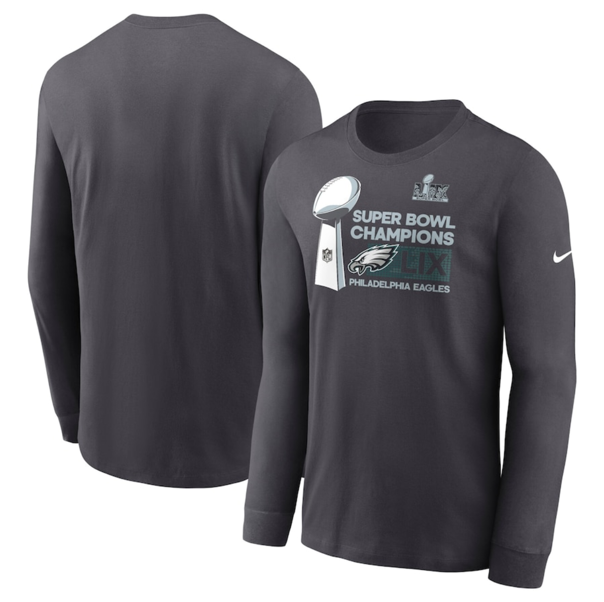 Men's Philadelphia Eagles Anthracite Super Bowl LIX Champions Locker Room Trophy Collection Long Sleeve T-Shirt Men's Philadelphia Eagles Anthracite Super Bowl LIX Champions Locker Room Trophy Collection Long Sleeve T-Shirt