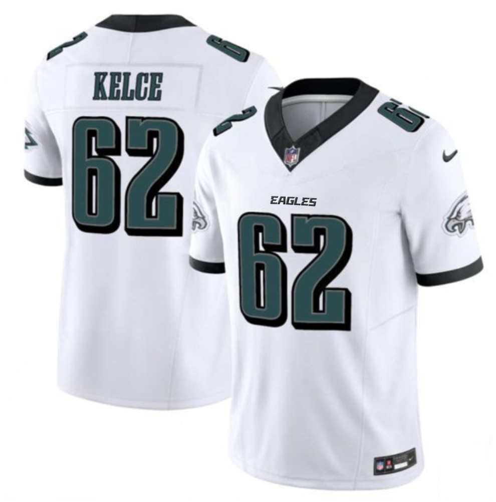 Men's Philadelphia Eagles #62 Jason Kelce White 2024 F.U.S.E. Vapor Untouchable Limited Throwback Stitched Football Jersey Men's Philadelphia Eagles #62 Jason Kelce White 2024 F.U.S.E. Vapor Untouchable Limited Throwback Stitched Football Jersey