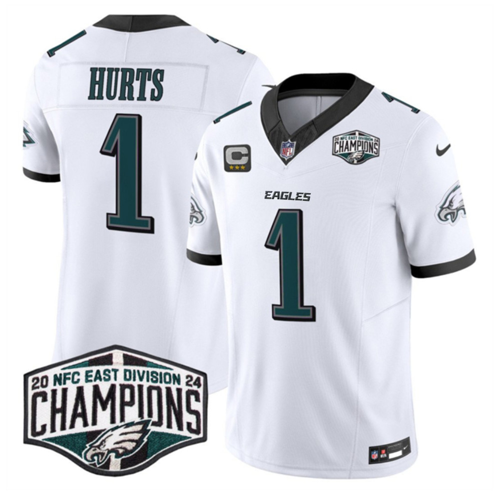 Men's Philadelphia Eagles #1 Jalen Hurts White 2024 New NFC East Champions With 3-Star C Patch F.U.S.E. Vapor Untouchable Limited Stitched Football Jersey Men's Philadelphia Eagles #1 Jalen Hurts White 2024 New NFC East Champions With 3-Star C Patch F.U.S.E. Vapor Untouchable Limited Stitched Football Jersey