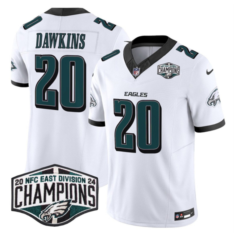 Men's Philadelphia Eagles #20 Brian Dawkins White 2024 New NFC East Champions F.U.S.E. Vapor Untouchable Limited Stitched Football Jersey Men's Philadelphia Eagles #20 Brian Dawkins White 2024 New NFC East Champions F.U.S.E. Vapor Untouchable Limited Stitched Football Jersey