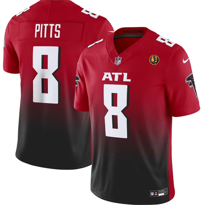 Men's Atlanta Falcons #8 Kyle Pitts Red/Black 2023 F.U.S.E. With John Madden Patch Vapor Limited Stitched Football Jersey Men's Atlanta Falcons #8 Kyle Pitts Red/Black 2023 F.U.S.E. With John Madden Patch Vapor Limited Stitched Football Jersey