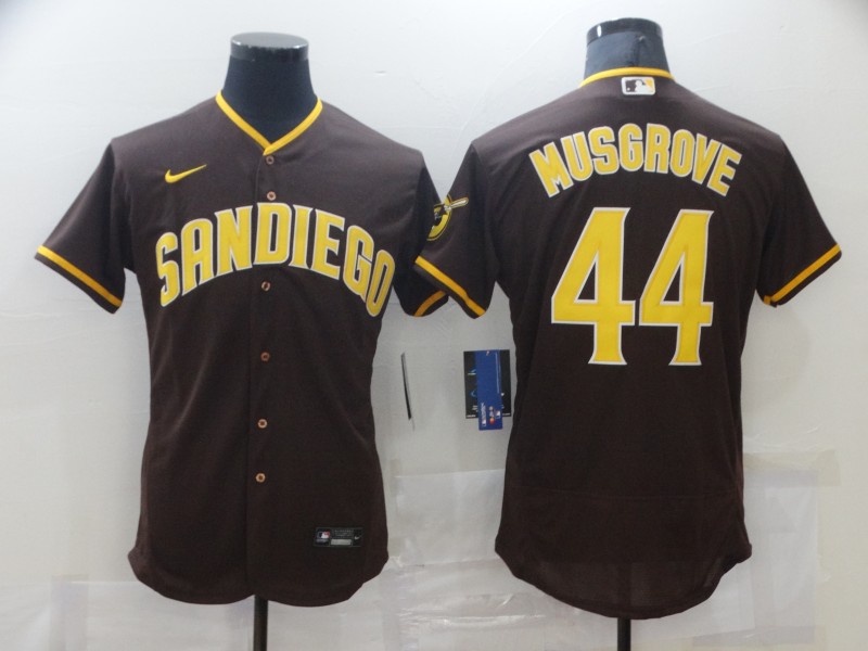 Men's San Diego Padres #44 Joe Musgrove 2020 Brown Flex Base Stitched Baseball Jersey