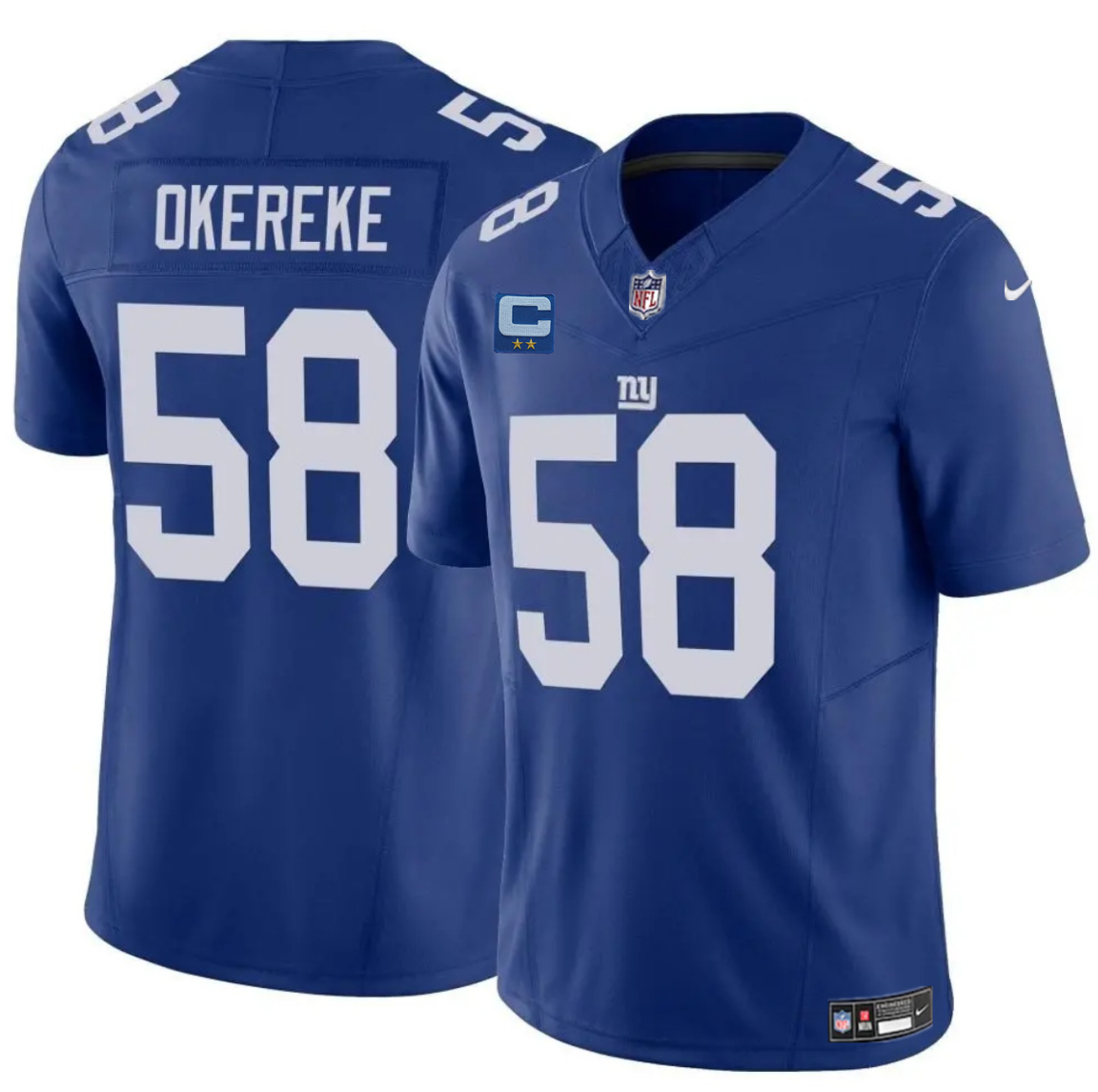 Men's New York Giants #58 Bobby Okereke Blue 2025 F.U.S.E. With 2-Star C Patch Vapor Untouchable Limited Stitched Jersey Men's New York Giants #58 Bobby Okereke Blue 2025 F.U.S.E. With 2-Star C Patch Vapor Untouchable Limited Stitched Jersey