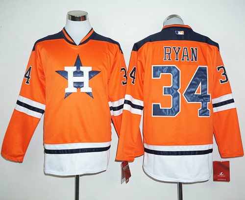 Astros #34 Nolan Ryan Orange Long Sleeve Stitched MLB Jersey Astros #34 Nolan Ryan Orange Long Sleeve Stitched MLB Jersey