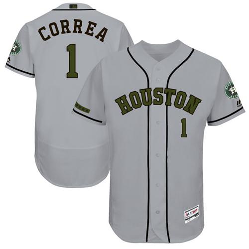 Astros #1 Carlos Correa Grey Flexbase Authentic Collection Memorial Day Stitched MLB Jersey Astros #1 Carlos Correa Grey Flexbase Authentic Collection Memorial Day Stitched MLB Jersey