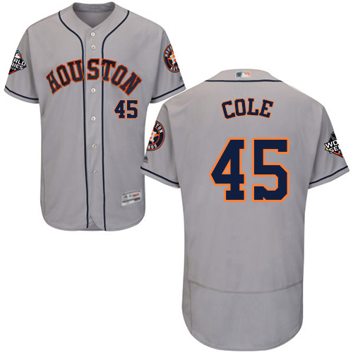 Astros #45 Gerrit Cole Grey Flexbase Authentic Collection 2019 World Series Bound Stitched MLB Jersey Astros #45 Gerrit Cole Grey Flexbase Authentic Collection 2019 World Series Bound Stitched MLB Jersey