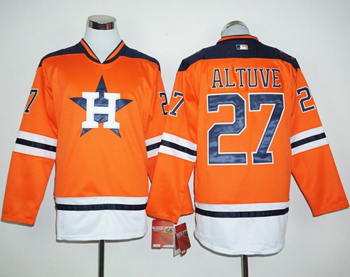 Astros #27 Jose Altuve Orange Long Sleeve Stitched MLB Jersey Astros #27 Jose Altuve Orange Long Sleeve Stitched MLB Jersey