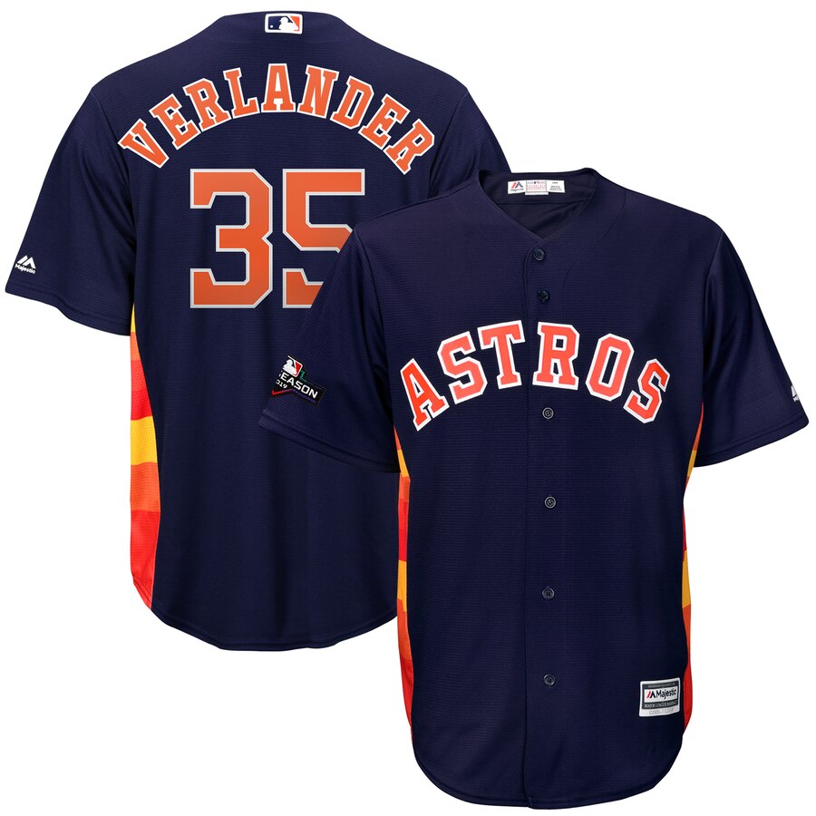 Houston Astros #35 Justin Verlander Majestic 2019 Postseason Official Cool Base Player Jersey Navy