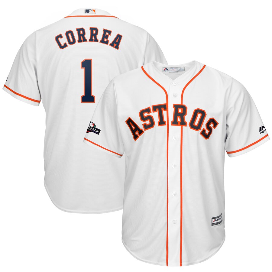 Houston Astros #1 Carlos Correa Majestic 2019 Postseason Official Cool Base Player Jersey White Houston Astros #1 Carlos Correa Majestic 2019 Postseason Official Cool Base Player Jersey White