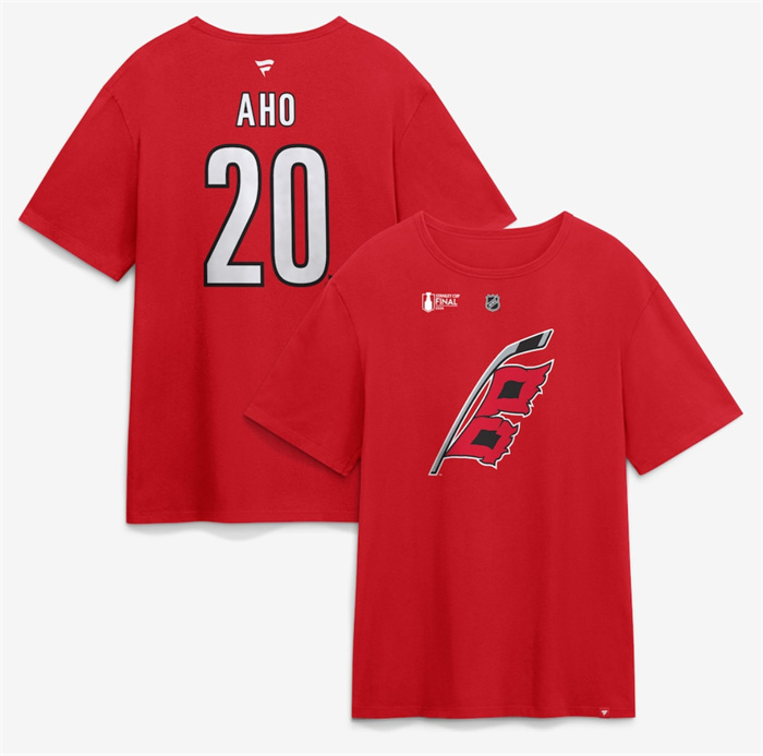 Men's Carolina Hurricanes #20 Sebastian Aho Red 2026 Stanley Cup Final Name & Number T-Shirt