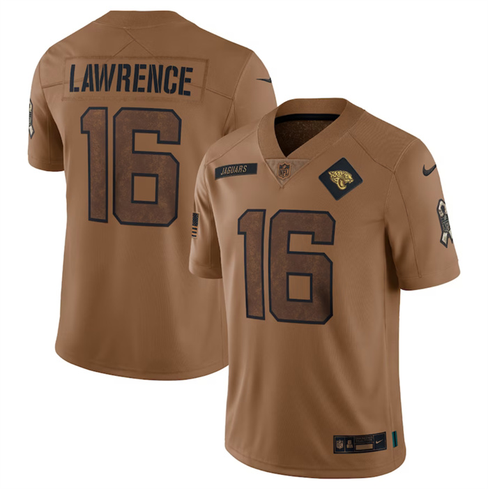 Men's Jacksonville Jaguars #16 Trevor Lawrence 2023 Brown Salute To Service Limited Football Jersey Men's Jacksonville Jaguars #16 Trevor Lawrence 2023 Brown Salute To Service Limited Football Jersey