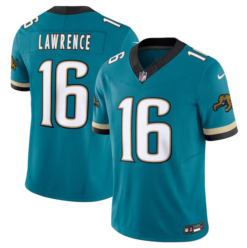 Men's Jacksonville Jaguars #16 Trevor Lawrence Teal Prowler 2024 F.U.S.E. Throwback Vapor Limited Stitched Football Jersey Men's Jacksonville Jaguars #16 Trevor Lawrence Teal Prowler 2024 F.U.S.E. Throwback Vapor Limited Stitched Football Jersey