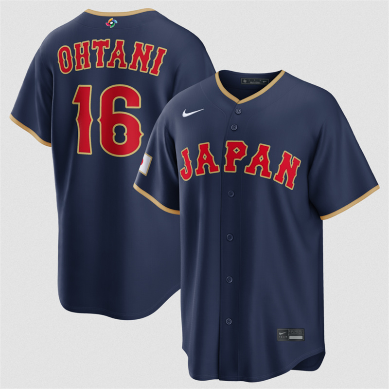 Men's Japan Baseball #16 Shohei Ohtani Navy 2026 World Baseball Classic Road Stadium Stitched Jersey