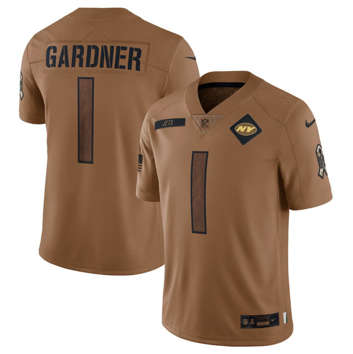 Men's New York Jets #1 Ahmad Sauce 2023 Brown Salute To Service Limited Football Jersey