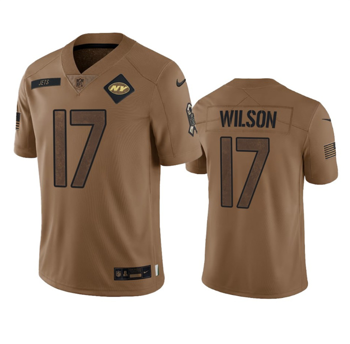 Men's New York Jets #17 Garrett Wilson 2023 Brown Salute To Service Limited Stitched Football Jersey Men's New York Jets #17 Garrett Wilson 2023 Brown Salute To Service Limited Stitched Football Jersey