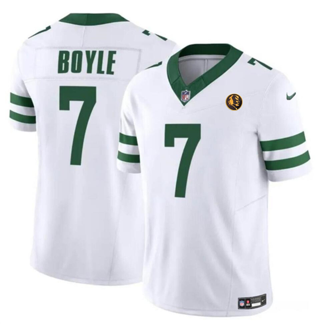 Men's New York Jets #7 Tim Boyle White 2023 F.U.S.E. Throwback With John Madden Patch Vapor Limited Stitched Football Jersey Men's New York Jets #7 Tim Boyle White 2023 F.U.S.E. Throwback With John Madden Patch Vapor Limited Stitched Football Jersey