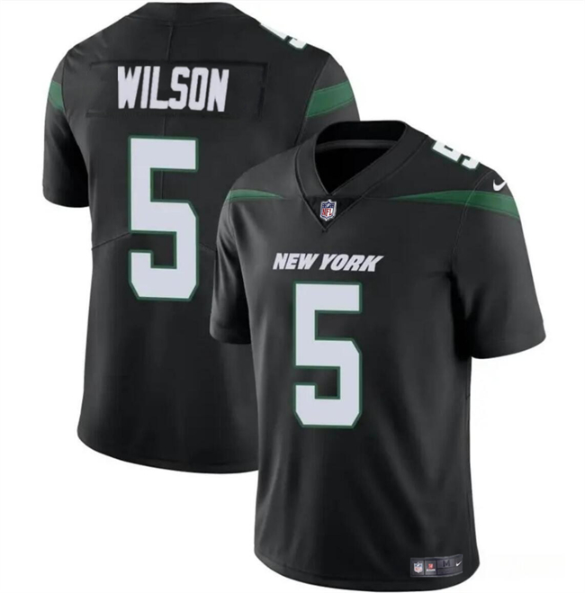 Men's New York Jets #5 Garrett Wilson Black Vapor Untouchable Limited Stitched Jersey Men's New York Jets #5 Garrett Wilson Black Vapor Untouchable Limited Stitched Jersey