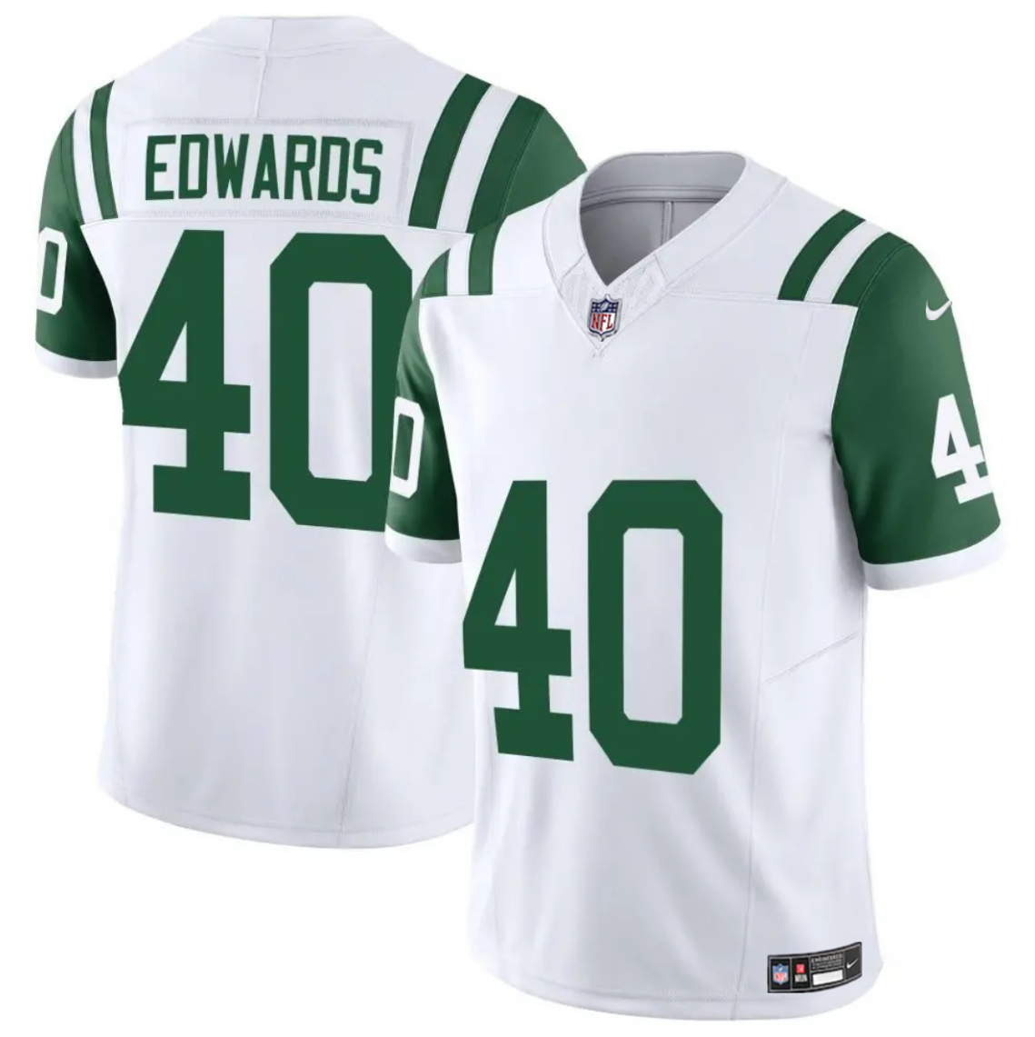 Men's New York Jets #40 Donovan Edwards White 2025 F.U.S.E. Classic Alternate Vapor Untouchable Limited Stitched Jersey Men's New York Jets #40 Donovan Edwards White 2025 F.U.S.E. Classic Alternate Vapor Untouchable Limited Stitched Jersey
