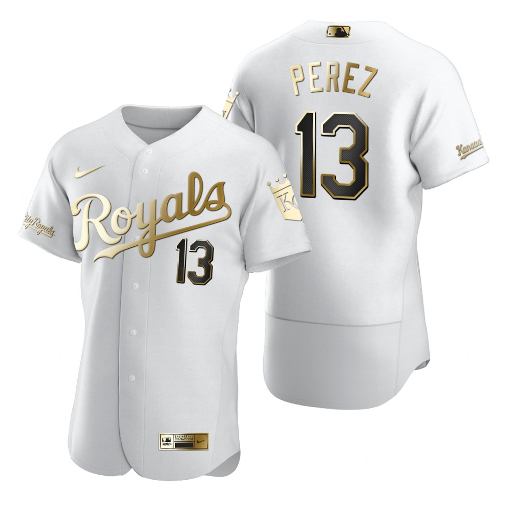 Kansas City Royals #13 Salvador Perez White Nike Men's Authentic Golden Edition MLB Jersey Kansas City Royals #13 Salvador Perez White Nike Men's Authentic Golden Edition MLB Jersey