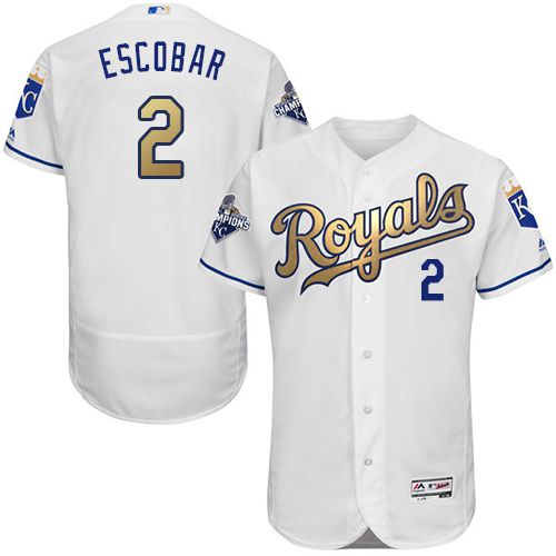 Royals #2 Alcides Escobar White 2015 World Series Champions Gold Program FlexBase Authentic Stitched MLB Jersey Royals #2 Alcides Escobar White 2015 World Series Champions Gold Program FlexBase Authentic Stitched MLB Jersey