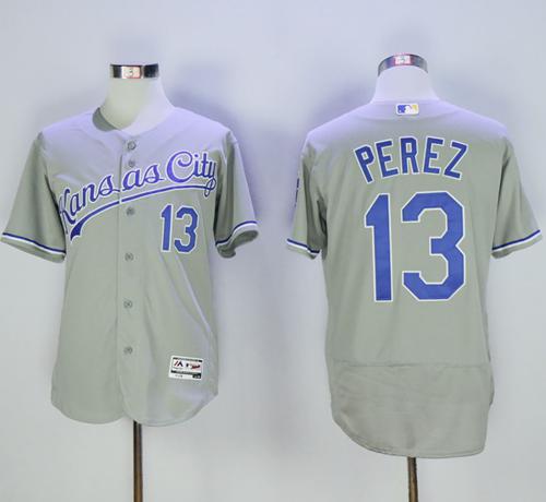 Royals #13 Salvador Perez Grey Flexbase Authentic Collection Stitched MLB Jersey Royals #13 Salvador Perez Grey Flexbase Authentic Collection Stitched MLB Jersey