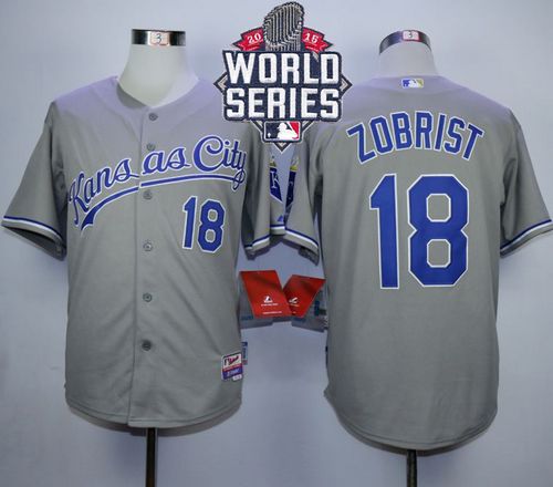 Royals #18 Ben Zobrist Grey Cool Base W/2015 World Series Patch Stitched MLB Jersey Royals #18 Ben Zobrist Grey Cool Base W/2015 World Series Patch Stitched MLB Jersey