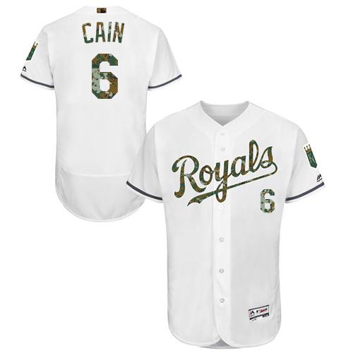 Royals #6 Lorenzo Cain White Flexbase Authentic Collection Memorial Day Stitched MLB Jersey Royals #6 Lorenzo Cain White Flexbase Authentic Collection Memorial Day Stitched MLB Jersey