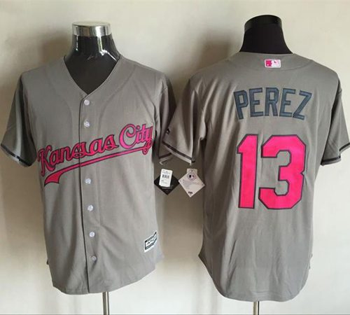 Royals #13 Salvador Perez Grey New Cool Base Mother's Day Stitched MLB Jersey Royals #13 Salvador Perez Grey New Cool Base Mother's Day Stitched MLB Jersey