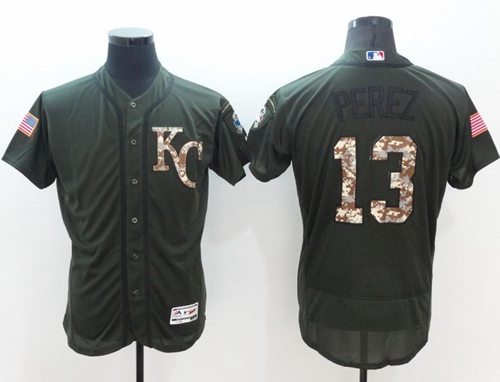Royals #13 Salvador Perez Green Flexbase Authentic Collection Salute to Service Stitched MLB Jersey Royals #13 Salvador Perez Green Flexbase Authentic Collection Salute to Service Stitched MLB Jersey