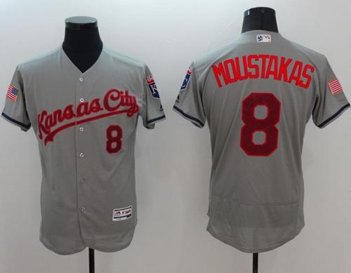 Royals #8 Mike Moustakas Grey Fashion Stars & Stripes Flexbase Authentic Stitched MLB Jersey Royals #8 Mike Moustakas Grey Fashion Stars & Stripes Flexbase Authentic Stitched MLB Jersey