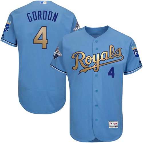 Royals #4 Alex Gordon Light Blue FlexBase Authentic 2015 World Series Champions Gold Program Stitched MLB Jersey Royals #4 Alex Gordon Light Blue FlexBase Authentic 2015 World Series Champions Gold Program Stitched MLB Jersey