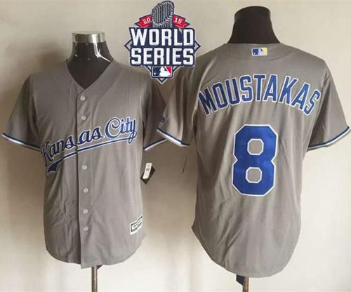 Royals #8 Mike Moustakas New Grey Cool Base W/2015 World Series Patch Stitched MLB Jersey Royals #8 Mike Moustakas New Grey Cool Base W/2015 World Series Patch Stitched MLB Jersey