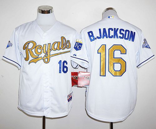 Royals #16 Bo Jackson White 2015 World Series Champions Gold Program Stitched MLB Jersey Royals #16 Bo Jackson White 2015 World Series Champions Gold Program Stitched MLB Jersey