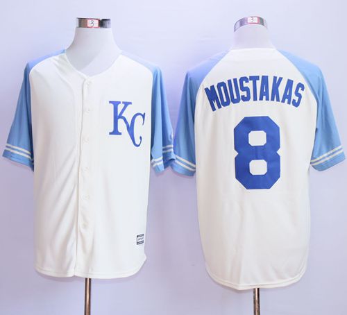 Royals #8 Mike Moustakas Cream Exclusive Vintage Stitched MLB Jersey Royals #8 Mike Moustakas Cream Exclusive Vintage Stitched MLB Jersey