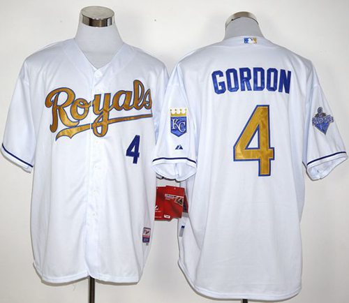 Royals #4 Alex Gordon White 2015 World Series Champions Gold Program Stitched MLB Jersey Royals #4 Alex Gordon White 2015 World Series Champions Gold Program Stitched MLB Jersey